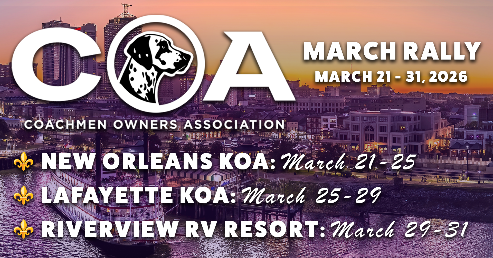 COA March 2026 Cajun Rally: Camping Adventure